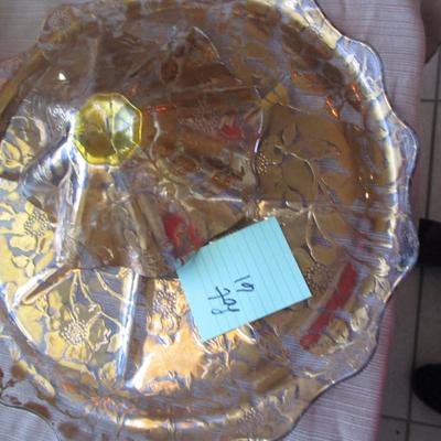 Chip & Dip Glass Platter w/Gold Floral Design