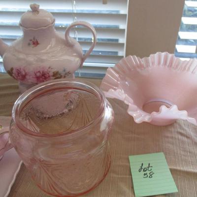 Lefton Teapot/Pink Milk Glass/Pink Depression Glass