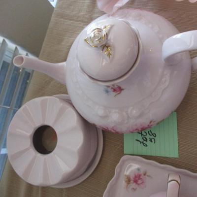 Lefton Teapot/Pink Milk Glass/Pink Depression Glass