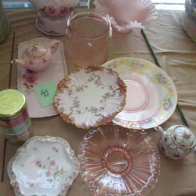Lefton Teapot/Pink Milk Glass/Pink Depression Glass
