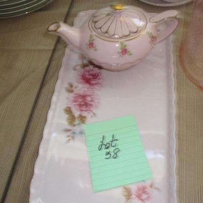 Lefton Teapot/Pink Milk Glass/Pink Depression Glass