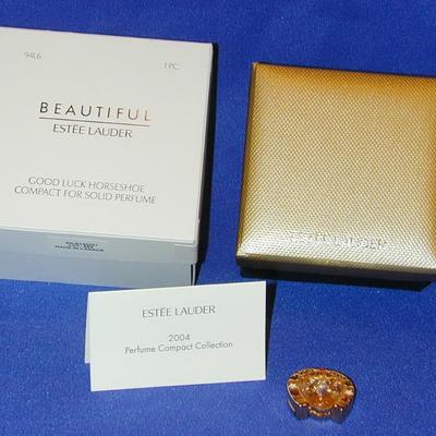 Estee Lauder Beautiful Good Luck Horseshoe Solid Perfume Compact Lot 13