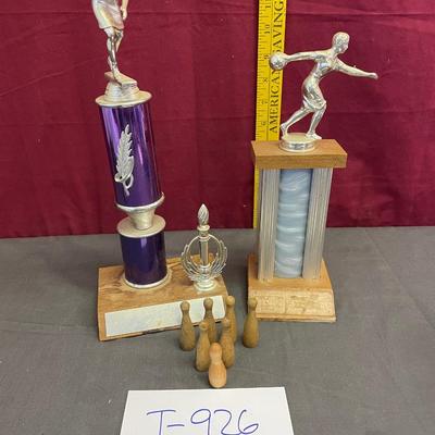 Vintage bowling pins and trophies