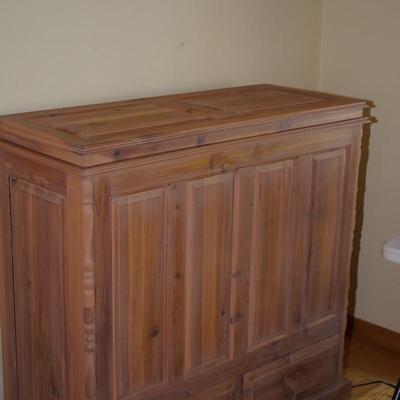 NATURAL CEDAR  CABINET  /LIFT TOP AND TWO DRAWERS.NATURAL CEDAR INTERIOR
