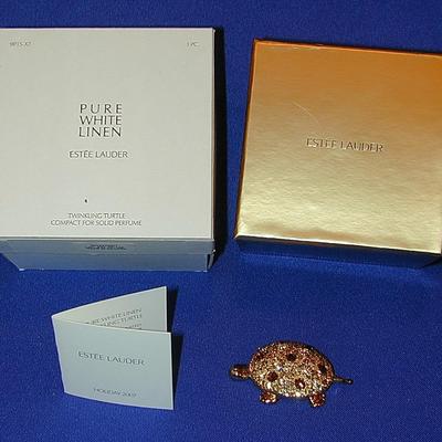 Estee Lauder Pure White Linen Twinkling Turtle Solid Perfume Compact Lot 36
