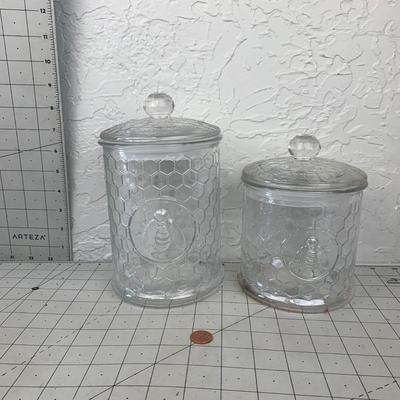 #12 Two Darling Beehive Glass Jars 2pc