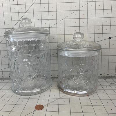 #12 Two Darling Beehive Glass Jars 2pc