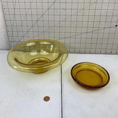 #48 Vintage Yellow/Amber Glass Bowl & Plate