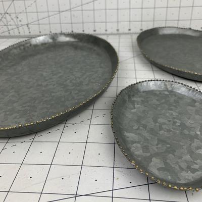 #102 3pc Galvanized Metal Decorative Platters