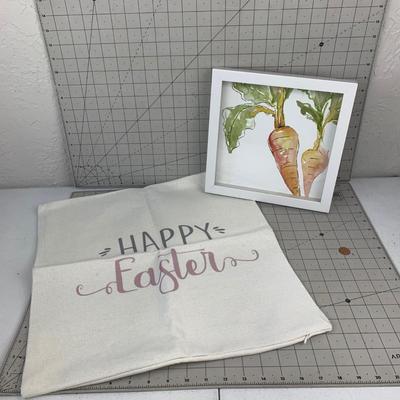 #111 Happy Easter Pillow Cover & Carrot Framed Piece