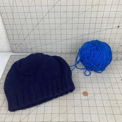 #160 Blue Yarn & Knit Beanie