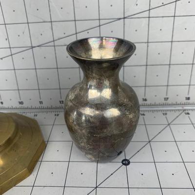 #161 Elegant Gold Candlestick & Mini Silver Plated Vase