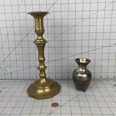 #161 Elegant Gold Candlestick & Mini Silver Plated Vase