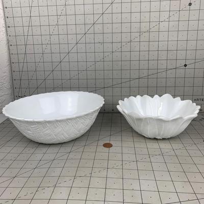 #165 White Flower & Basket Porcelain Bowls