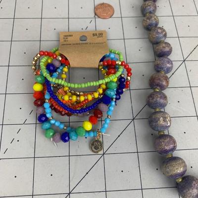 #197 Purple Bead Necklace and Bracelets
