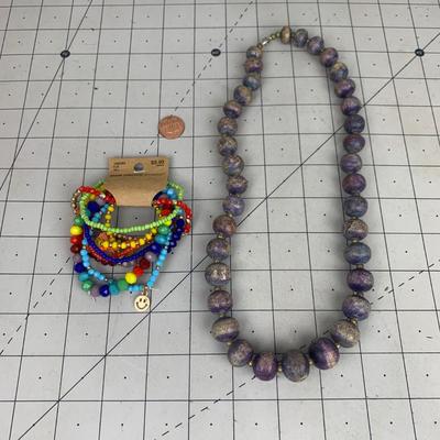 #197 Purple Bead Necklace and Bracelets
