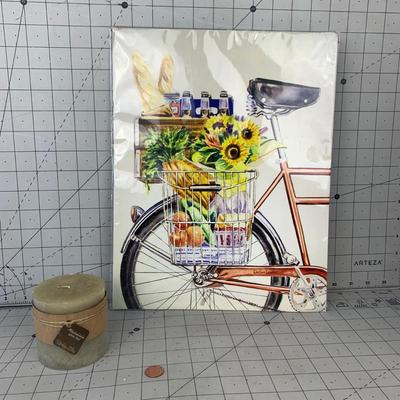 #302 Bike Watercolor & Green Tea Candle
