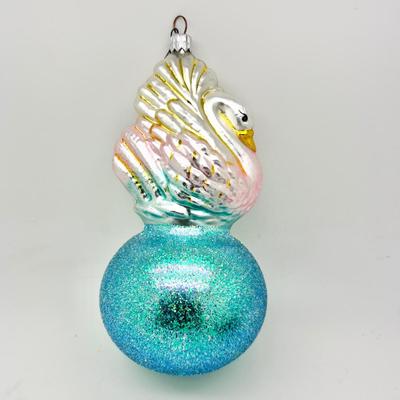 1205  Christopher Radko Hand Blown 1997 Glass Swan Lake Turquoise Ball Ornament