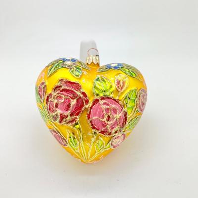 1211 Christopher Radko Heartset Handblown Glass Rose Ornament