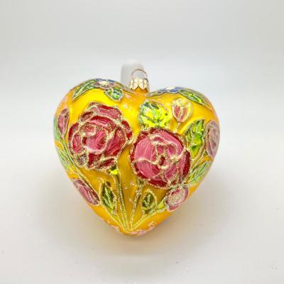 1211 Christopher Radko Heartset Handblown Glass Rose Ornament