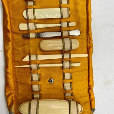 Antique Ivory Manicure Nail Care Kit Set