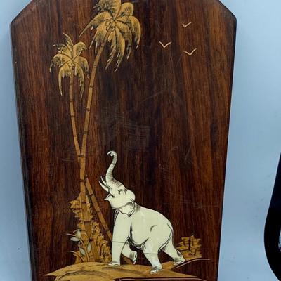 Pair of Antique Ivory Inlaid Bookends Elephants