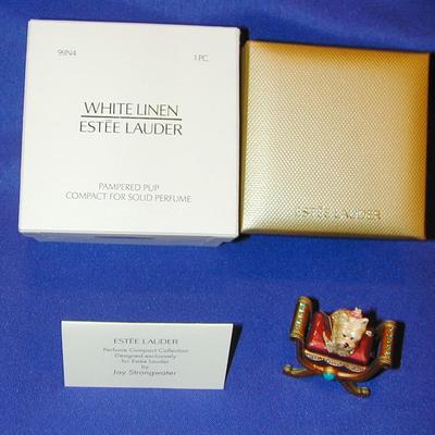 Estee Lauder By Jay Strongwater White Linen Pampered Pup Solid Perfume Compact Lot 74