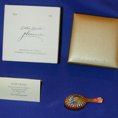Estee Lauder By Jay Strongwater Pleasures Boudoir Butterfly Solid Perfume Compact Lot 75