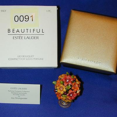 Estee Lauder By Jay Strongwater Beautiful Lily Bouquet Solid Perfume Compact Lot 91