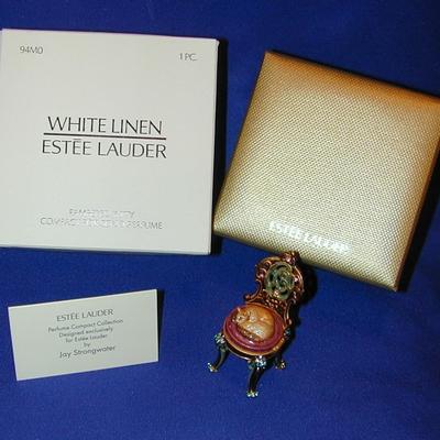 Este Lauder By Jay Strongwater White Linen Pampered Kitty Solid Perfume Compact Lot 97