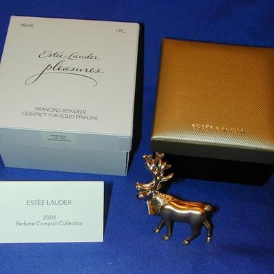Estee Lauder Pleasures Prancing Reindeer Solid Perfume Compact Lot 106 - READ