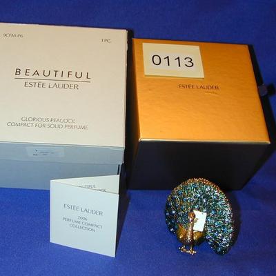 Estee Lauder Beautiful Glorious Peacock Solid Perfume Compact Lot 113