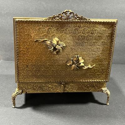 LOT 21: Gold Gilt Jewelry / Vanity Box w/ Mirrored Hinged Lid