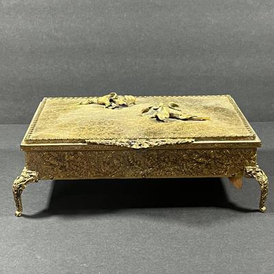 LOT 21: Gold Gilt Jewelry / Vanity Box w/ Mirrored Hinged Lid
