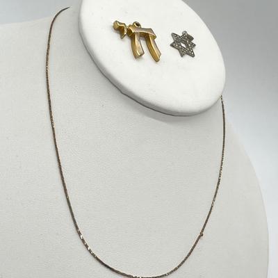 LOT 41: Goldtone Jarconi Chai Symbol Pendant, Sterling Silver Star of David Pendant & 17