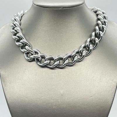 LOT 62: Three Large Bold Silvertone Necklaces