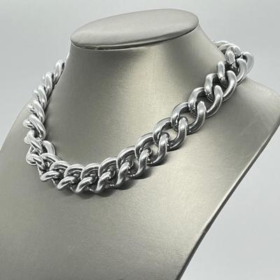 LOT 62: Three Large Bold Silvertone Necklaces