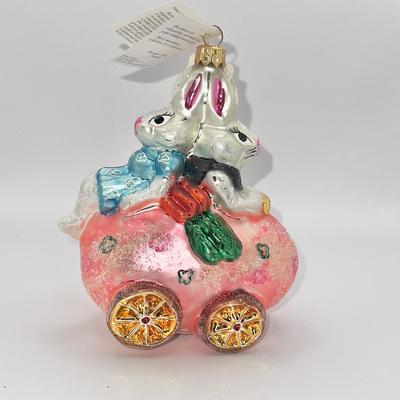 1255 Christopher Radko 1997 Bunmobile Bunny Glass Ornament