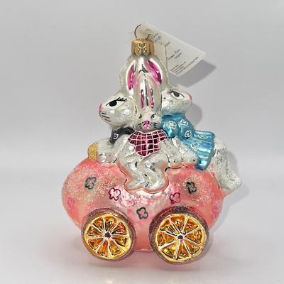 1255 Christopher Radko 1997 Bunmobile Bunny Glass Ornament