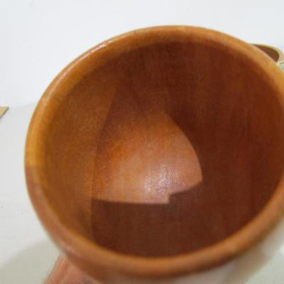 #98 Wooden Hawaii goblet, wooden bowl, decorative glass balls in netting