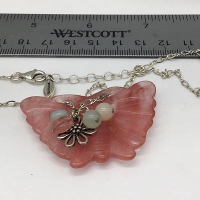 BARSE  Carved Semi Precious  Butterfly  Necklace, 925 Silver Carved Gemstone Necklace