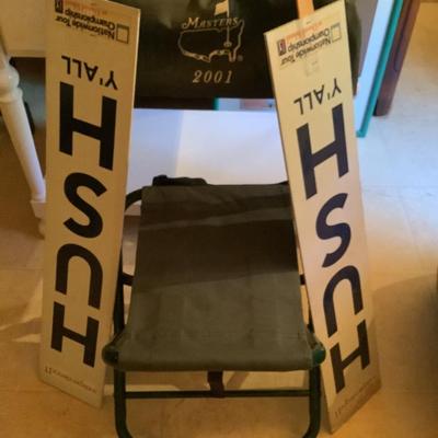 Masters Golf Course chair & HUSH signs