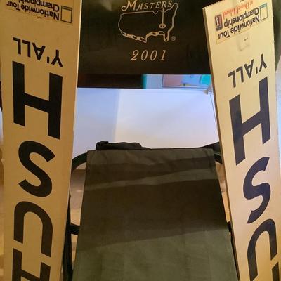 Masters Golf Course chair & HUSH signs