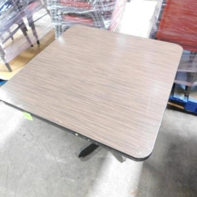 Set of 4 Wood Goods Industries 4-Top Wood Finish Commercial Grade Round Corner Tables Metal Base