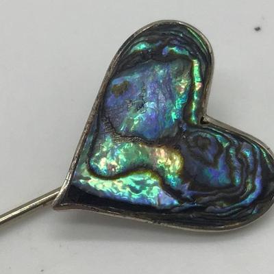 Silver 925 Abalone Heart Pin