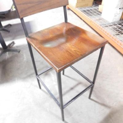 Set of 3 Commercial Grade Solid Wood Seat and Back Pub Height Chairs with Metal Frame