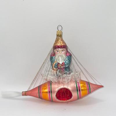 1262 Christopher Radko Handblown Glass Far Out Santa Ornament