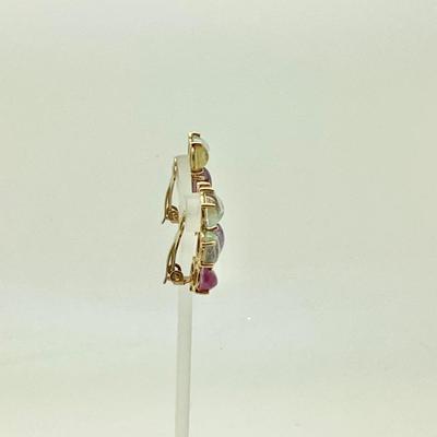 #8280 14K Yellow Gold Cabochon Stones Cluster Clip-On Earrings