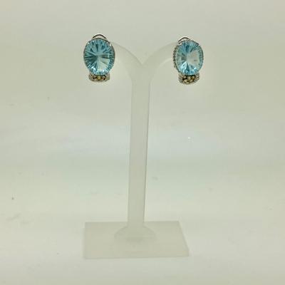 #8281 14K White Gold Blue & Yellow Topaz Earrings with Diamonds