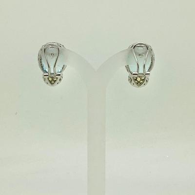 #8281 14K White Gold Blue & Yellow Topaz Earrings with Diamonds